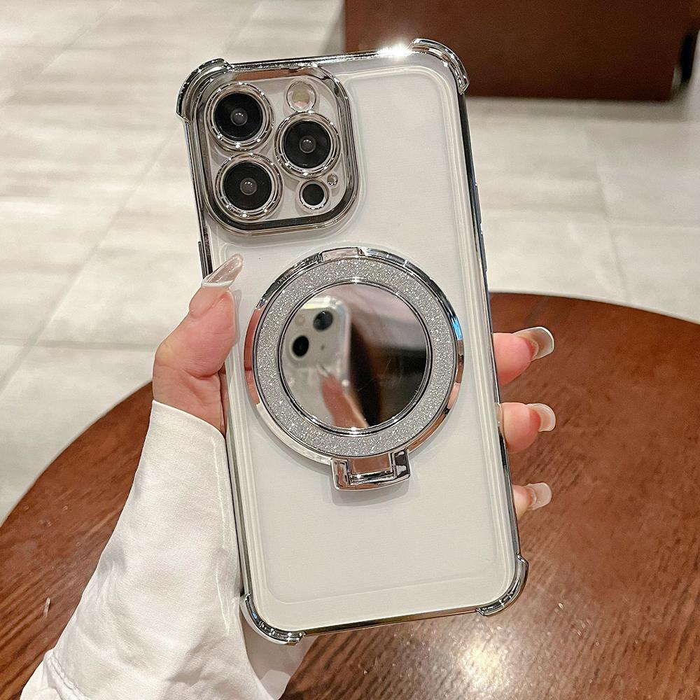 Επιμεταλλωμένος Καθρέφτης Θήκη Στήριγμα Μαλακή Σιλικόνη Τέσσερις Γωνίες Αερόσακος Αντικραδασμική Προστατευτική Θήκη για Samsung Xiaomi Poco Redmi