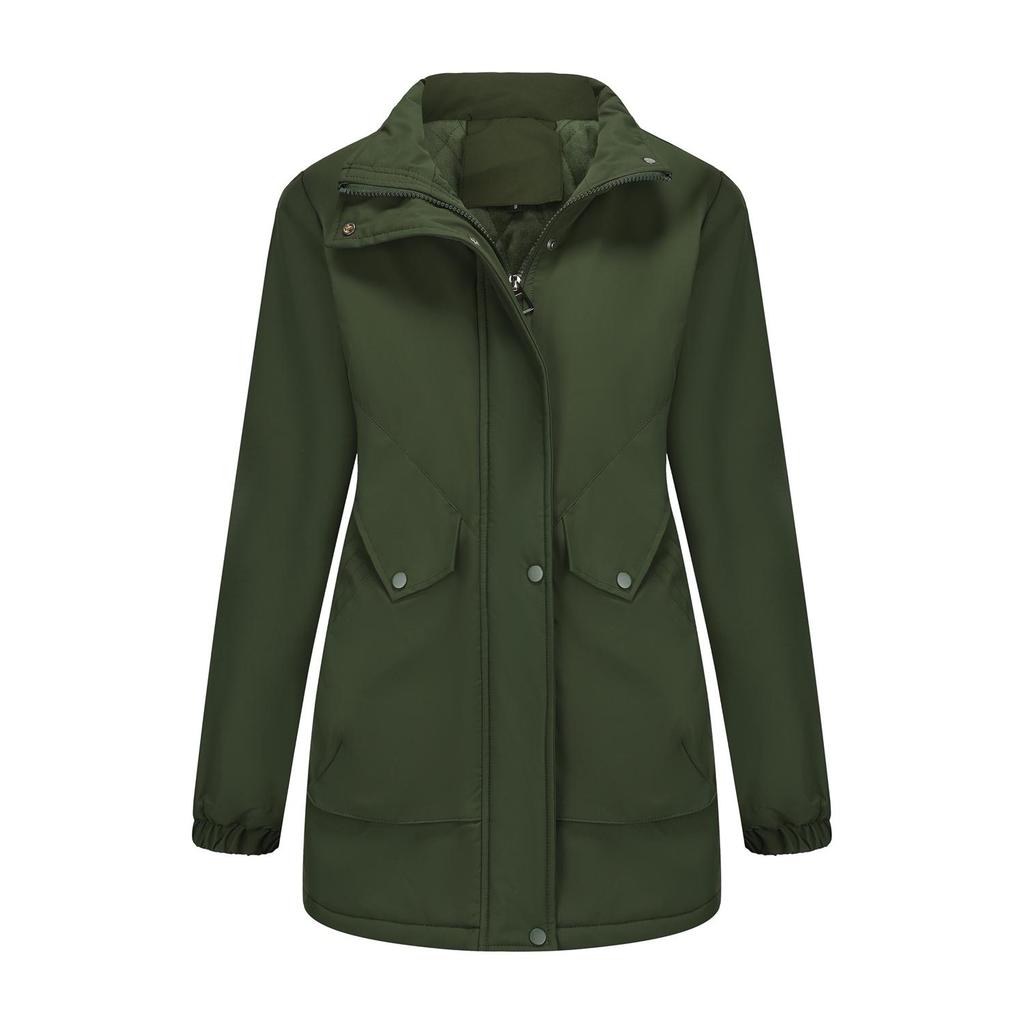 Women’s Parka Coats Faux Fur Hooded Fleece Lining Zipper Warm Cotton Jackets Mid-length Puff Outerwear Winter Clothes