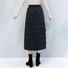 Women Skirt High Waist Solid Color Zipper Closure Midi Skirt with Side Pockets Thickened Warm A-Line Quilted Texture Skirt
