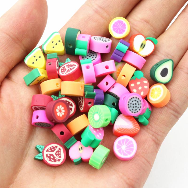 50pcs 10mm Clay Spacer Beads Polymer Loose Beads Random Colors Fruit Flower Animal Shape For Jewelry Making DIY Accessories
