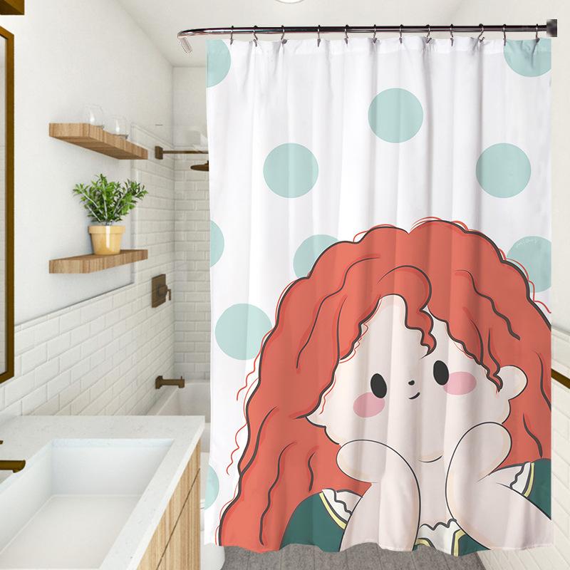 

Cartoon Fairy Princess Shower Curtain Girl Cute Girl Holding Face Picture Series Bathroom Curtains Waterproof Fabric Home Sets W90xH180cm