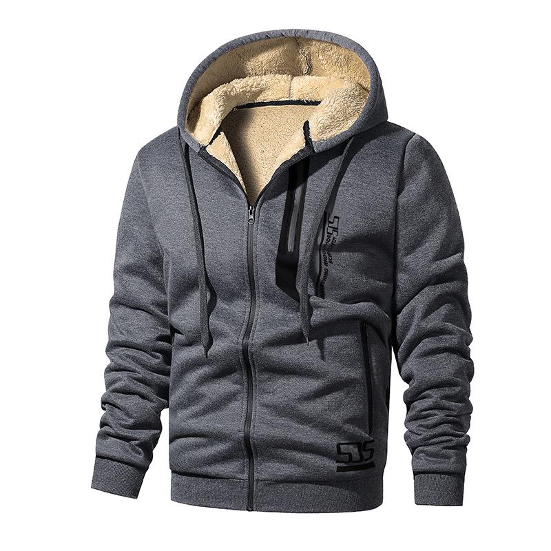 Men S Fleece Hooded Zip Up Sweatshirt Casual Warm Jacket European Size