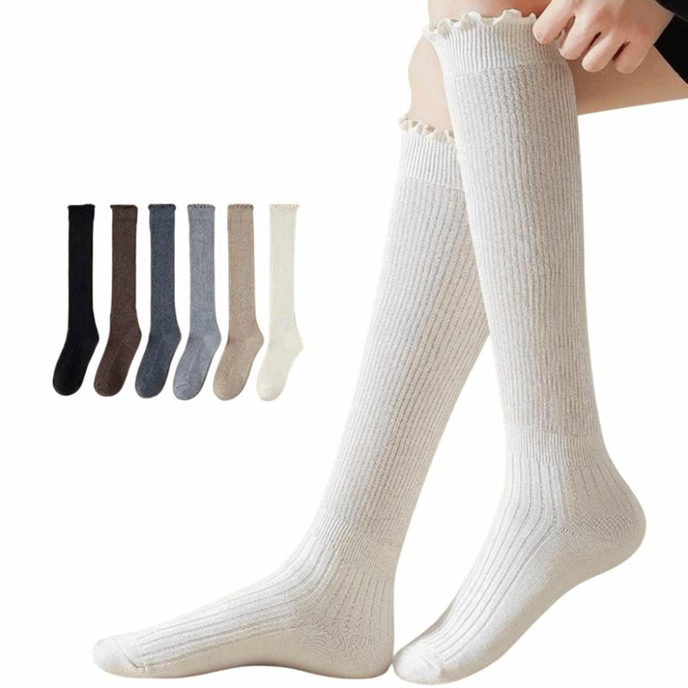 1Pair Ruffled Edge Long Tight Socks Solid Color Foot Warmers New Boot Socks Girl