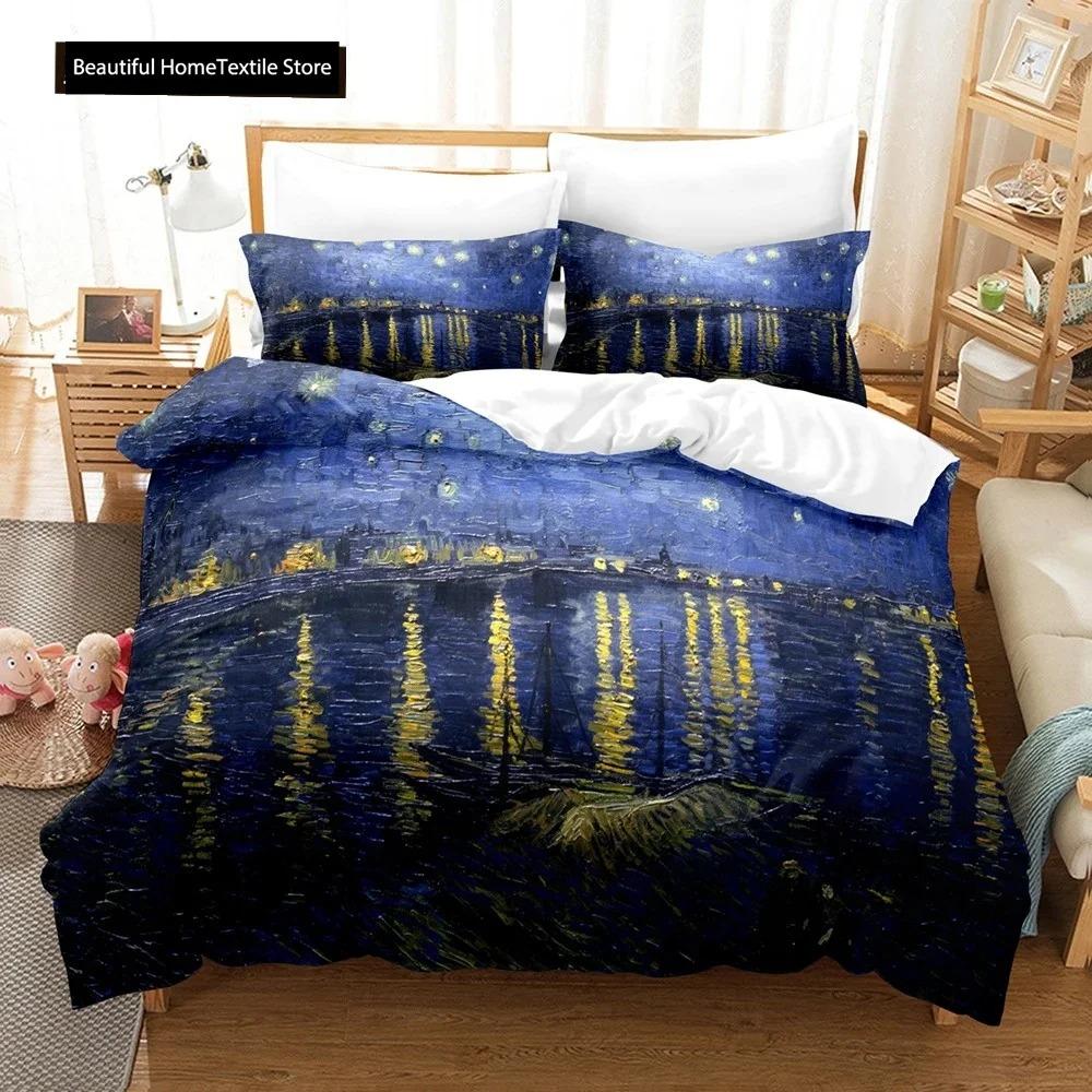 Abstrakt Van Gogh Oljemålning Påslakanset King Queen Storlek Täcke Överdrag För Barn Pojkar Flickor Tonåringar Polyester Sängkläder