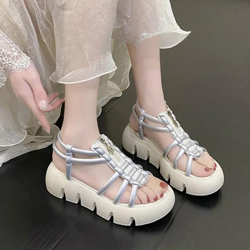 Fashion With Medium Heels Outdoor Sandals for Women Vintage Cheap Liquidation 2025 Luxury Original Korea Summer Woman Shoes Wholesale