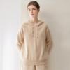 Women's Loose Knit Cashmere-Style Hooded Pullover Sweater, Solid Color, Base Layer for Autumn.
