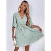 Fashion Polka Dot Printed Summer Dress Short Sleeved V-neck Lace-up Slim Waist Versatile Casual Loose Simple A-line Party Short Dress Elegant Female