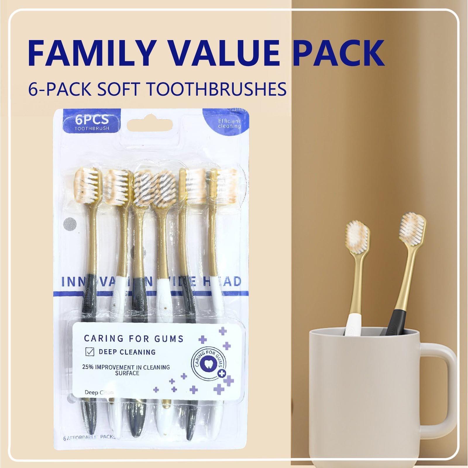 

Зубная щетка для взрослых с широкой головкой и мягкой щетиной, ручная зубная щетка, сверхмягкая щетина для эффективной чистки чувствительных зубов или десен (6 упаковок) One Size