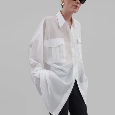 Γυναικεία Ανοιξιάτικη Καλοκαιρινή Μπλούζα με Πε solάρια, Κουμπιά, Τσέπες, Καθημερινή, Άνετη, Λεπτή, Μακρυμάνικη, Μανίκι μέχρι τον Καρπό, Μονόχρωμη, Τοπ