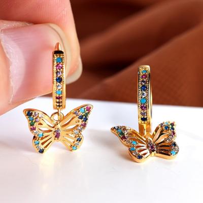 Ladies Exquisite and Fashionable Gold Diamond Butterfly Ear Buckle Summer Jewelry Gift