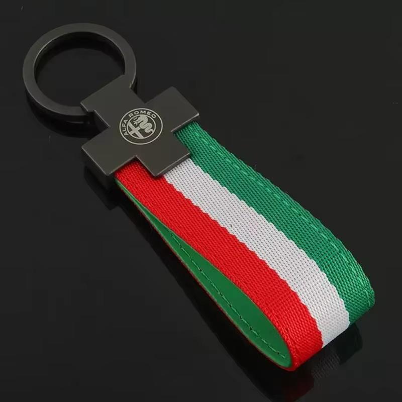 2026 Heißes Alfa Romeo 1 Stück Luxuriöses Leder Auto Abzeichen Schlüsselanhänger für Alfa Romeo Logo 159 Giulietta Giulia GT 156 Mito Stelvio Schlüssel Cha