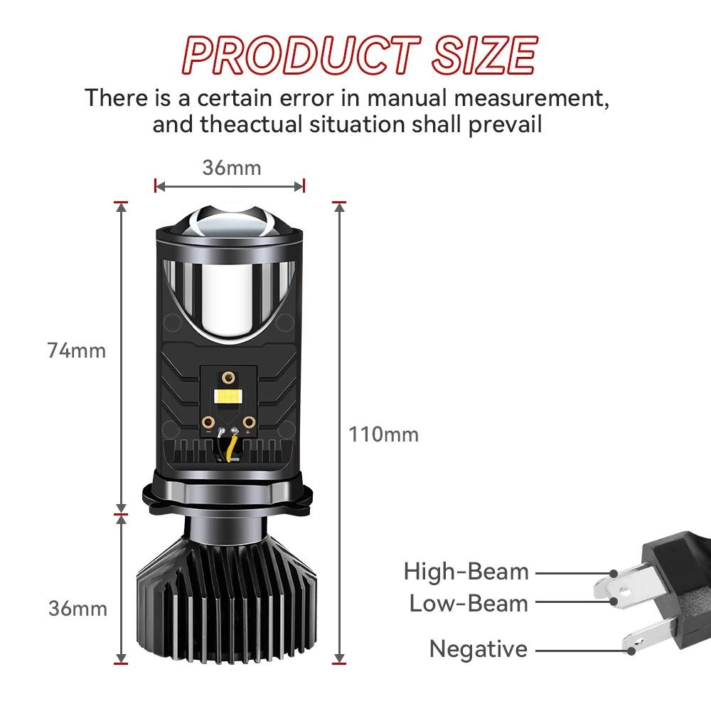 2Pcs Y6 Turbo Fan H4 LED Projector Headlight Projector Lens 6500K Super Bright Auto Hi Lo Beam Bulb LED Lights Car Lamp