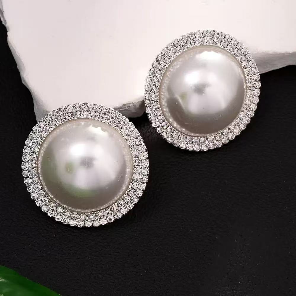 Korean High-end Earrings, Korean Luxury Flash Diamond Temperament Earrings, French Niche Exaggerated Pearl Large Stud Earrings