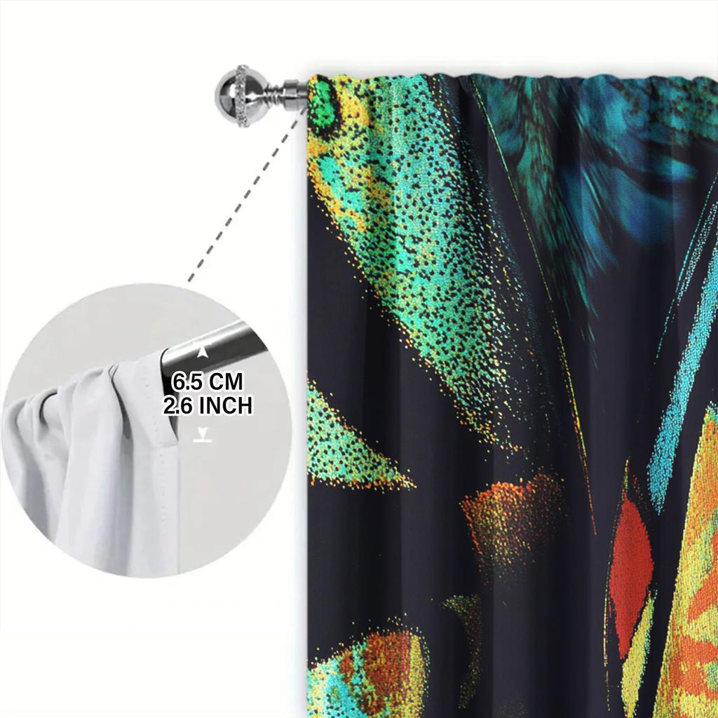 2pcs Colorful Butterfly Wings Printed Curtain for Home Decor - Rod Pocket Window Treatment for Bedroom, Office, Kitchen