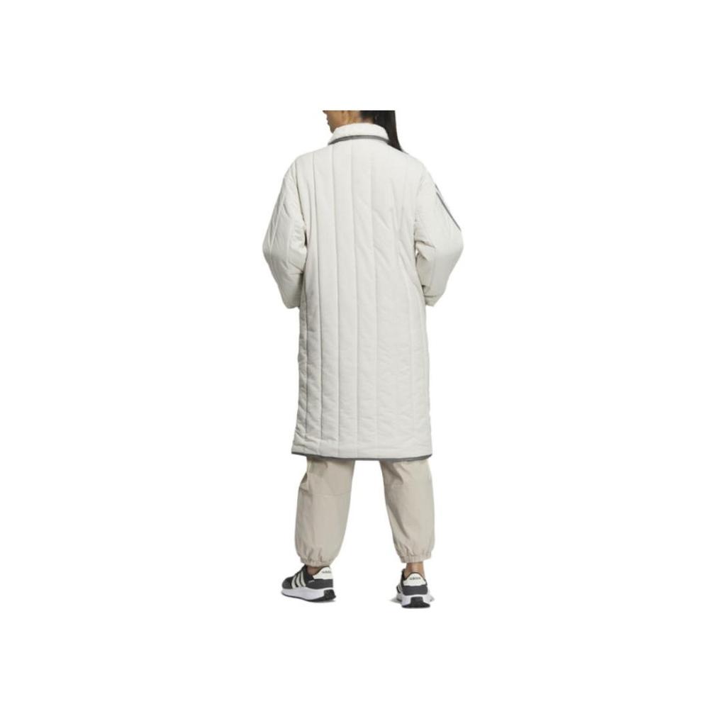 Adidas Ležérní sportovní pruhovaná bavlněná bunda střední délky dámská svrchní bílá IL8952