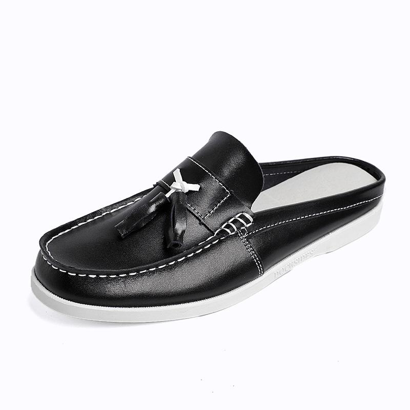 Newest Mens Casual Leather Half Shoes For Men Loafers Shoes Handmade High Quality Summer Slipper Male Flats Lazy Shoes Muller Shoes