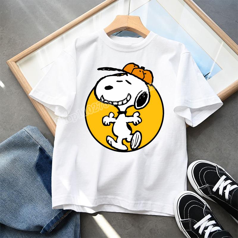 Snoopys Child Short Sleeve Tshirt Boys Girls Summer Casual Round Neck Tops Anime Character Print Pullover Kids Birthday Gifts