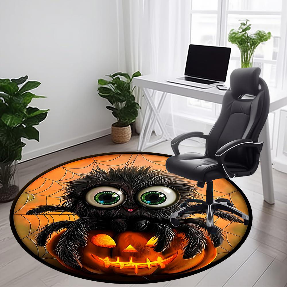 1PC Halloween Spider Office Round Area Rug, Mat Suitable For Office, Under Office Chairs Bedroom Living Room Home Decor, Room Deco