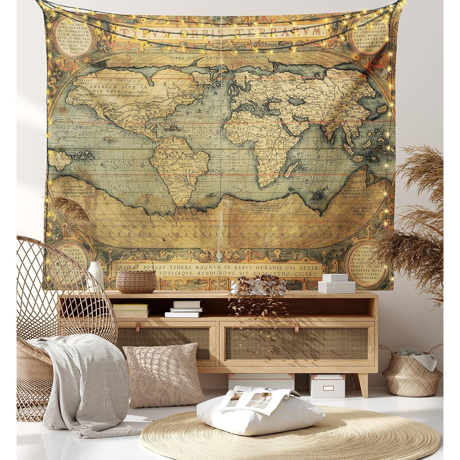 Tapestry world map vintage design 75x100