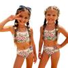 Girls Two Piece Swimsuit Set Summer Tankini Top and High Waist Bottoms Floral Print Lightweight Swimwear for Kids Beach Pool