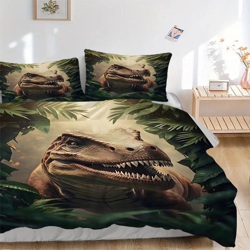 

3PCs Dinosaur Print Pattern Design Cover Set, Breathable Fabric, Machine Washable (1 Duvet Cover + 2 Pillowcases) (Without Quilt) yy250911098 135x200cm