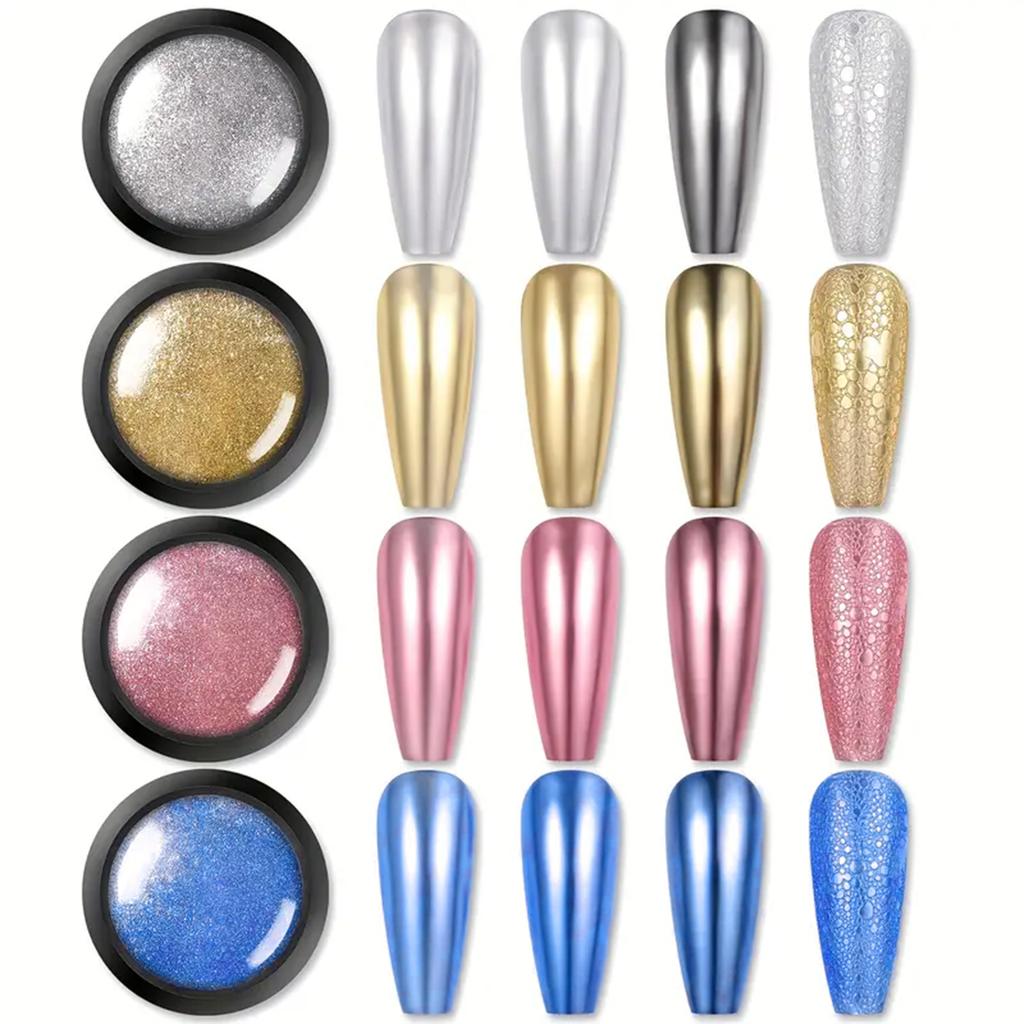 1 stücke Nagel Glitter Metallic Reiben Staub Gel Polnischen Pigment Shinning Metall Maniküre Decor Magie Spiegel Pulver Gold Silber Chrom
