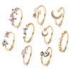 Yousheng 7Pcs/Set Star Moon Cross Twist Rhinestones Rings Set Women Opening Adjustable Knuckle Rings Exquisite Stacking Layering Ring Set