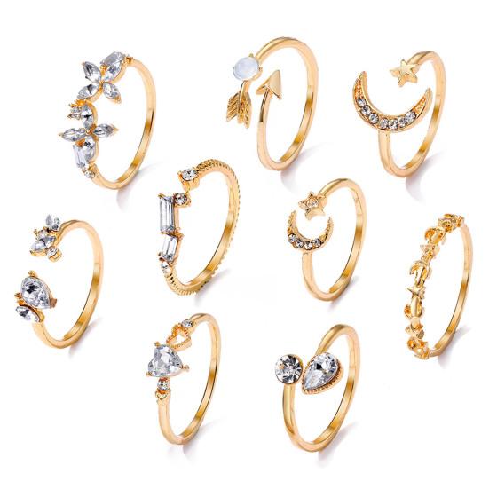 Yousheng 7Pcs/Set Star Moon Cross Twist Rhinestones Rings Set Women Opening Adjustable Knuckle Rings Exquisite Stacking Layering Ring Set