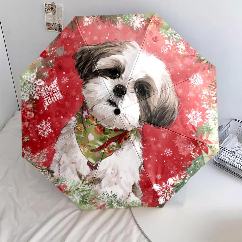 Shih Tzu Pattern, Automatic Folding Umbrella, Portable and Foldable Design, 8 Ribs, a Christmas or Birthday Gift.