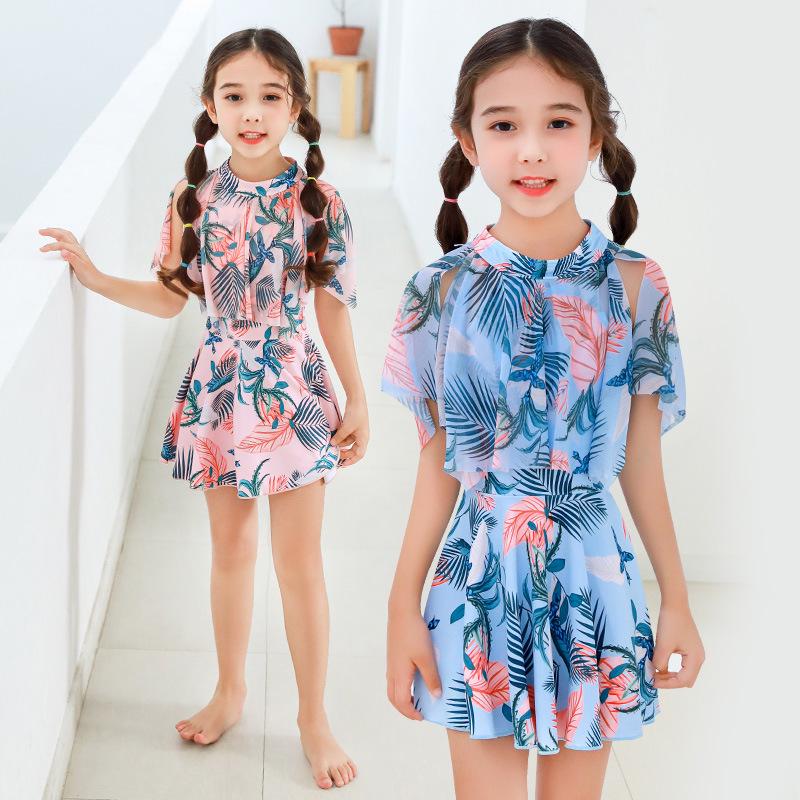 

Girls Conservative Princess Print One-Piece Swimsuit - Parent-Child Style, Available in Small, Medium, Large. Perfect for Beach and Hot Spring! L [100-110CM]
