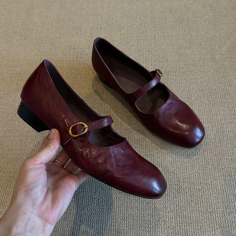 

Вариант из овчины~ Невысокие кожаные универсальные туфли Мэри Джейн на плоской подошве с пряжкой в одно слово, женские простые туфли в стиле ретро для поездок на работу на низком каблуке 35