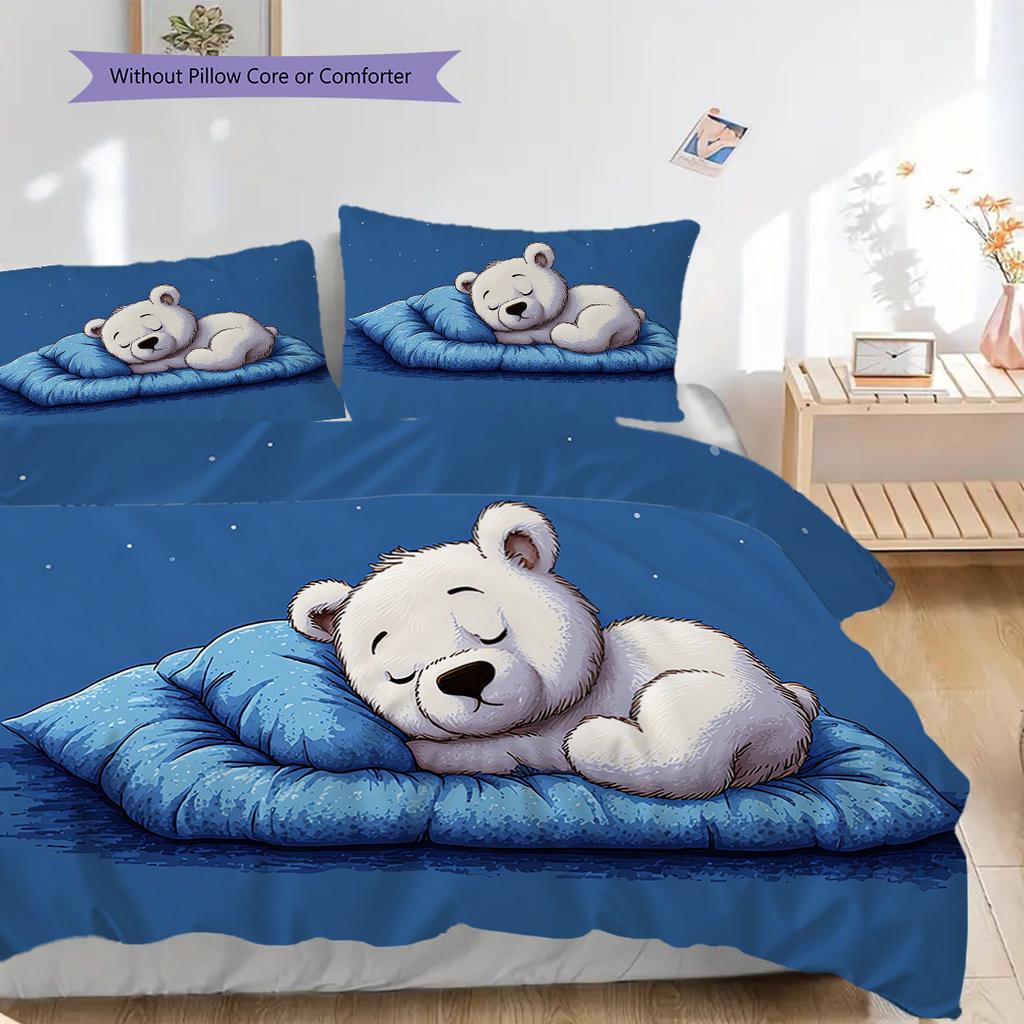 Pościel z wzorem niedźwiedzia polarnego Zestaw kołdry Poszewka na kołdrę Poszewka na poduszkę Dekoracja domu Prezent urodzinowy (1 * poszwa na kołdrę + 2 * poszewki na poduszki, bez rdzenia)