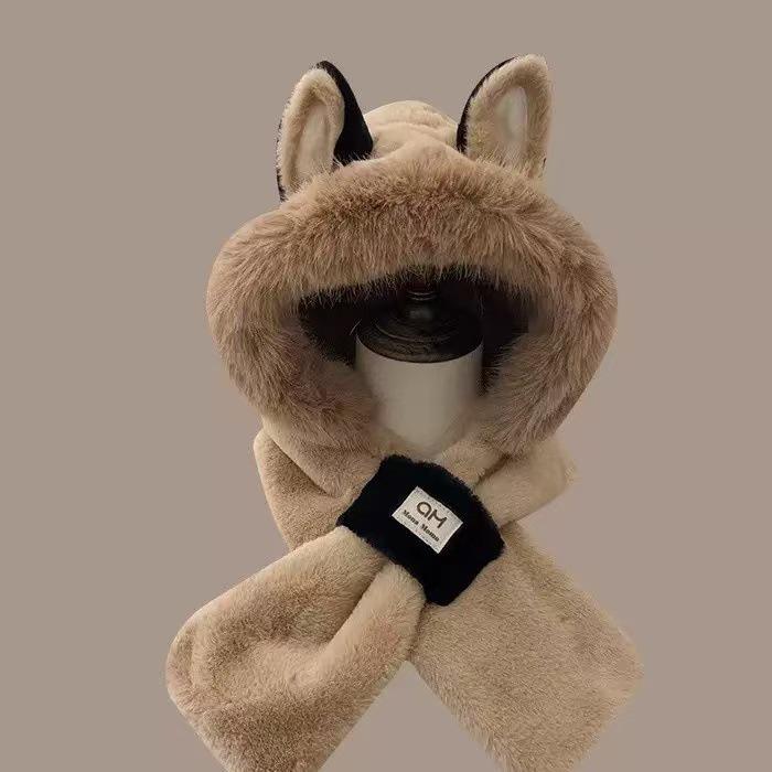 Women's Winter Plush Fox Hat & Scarf Combo - Warm, Trendy, and Versatile Hooded Design