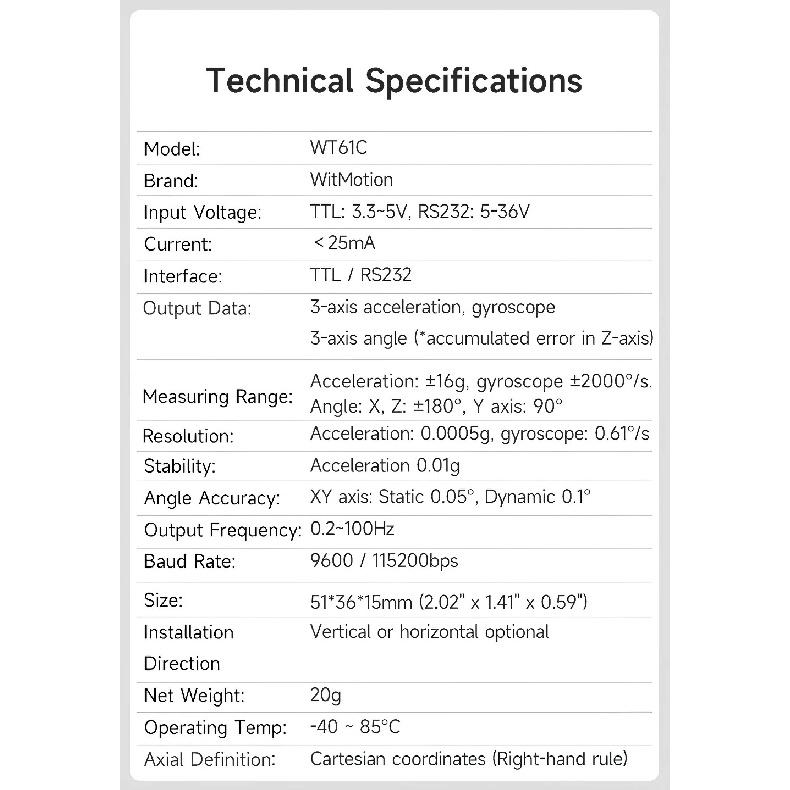 WT901C WT61PC WT61C to RS485/232/TTL 9/6 Axis IMU Sensor Tilt Angle Roll Pitch Yaw+Acceleration+Gyroscope+Magnetometer MPU9250