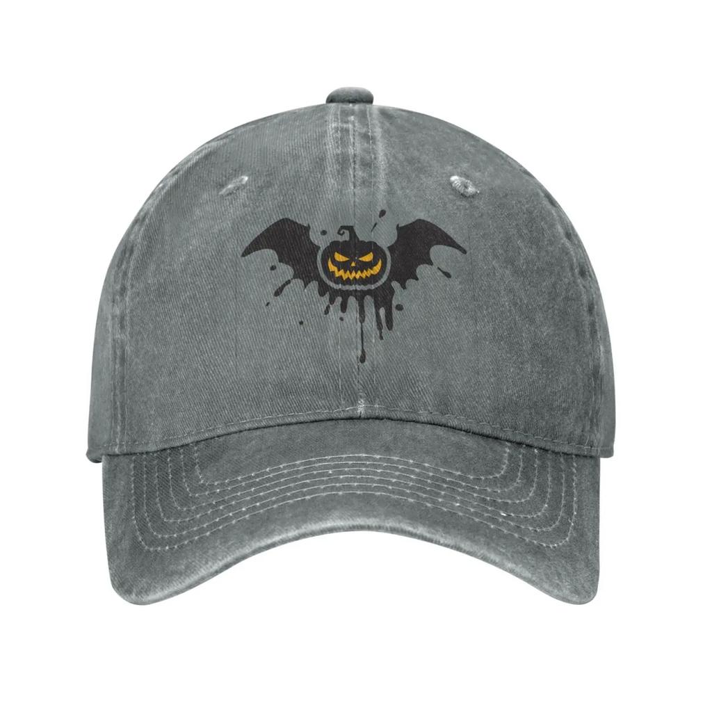Halloween Pumpkin Vintage Washed Denim Cotton Low Profile Men Dad Trucker Hat Black Fitted Baseball Ball Cap for Men Unisex