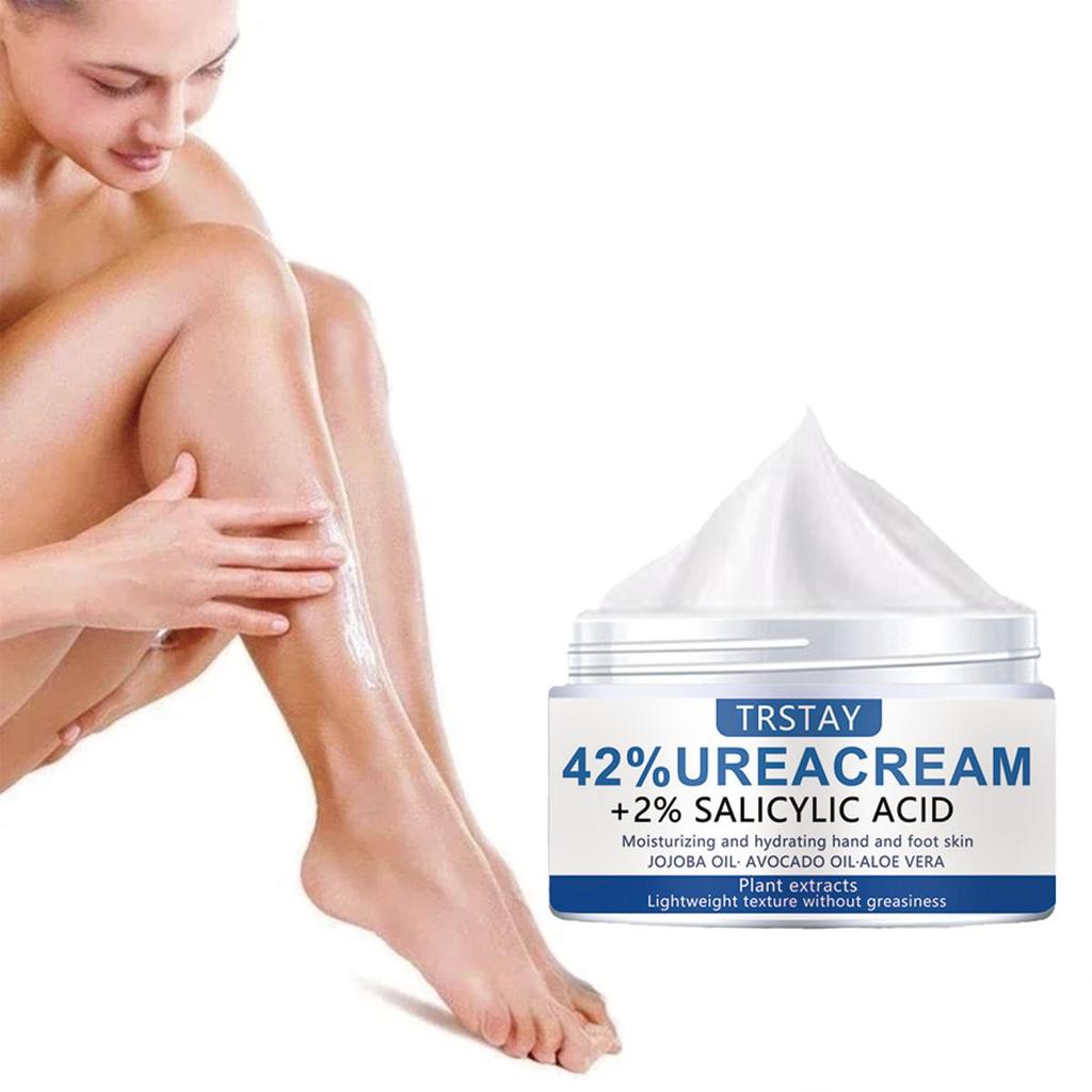 Salisylsyre urea fotfuktighetskrem lysner opp hudtonen, fukter, letter matthet og strammer opp huden