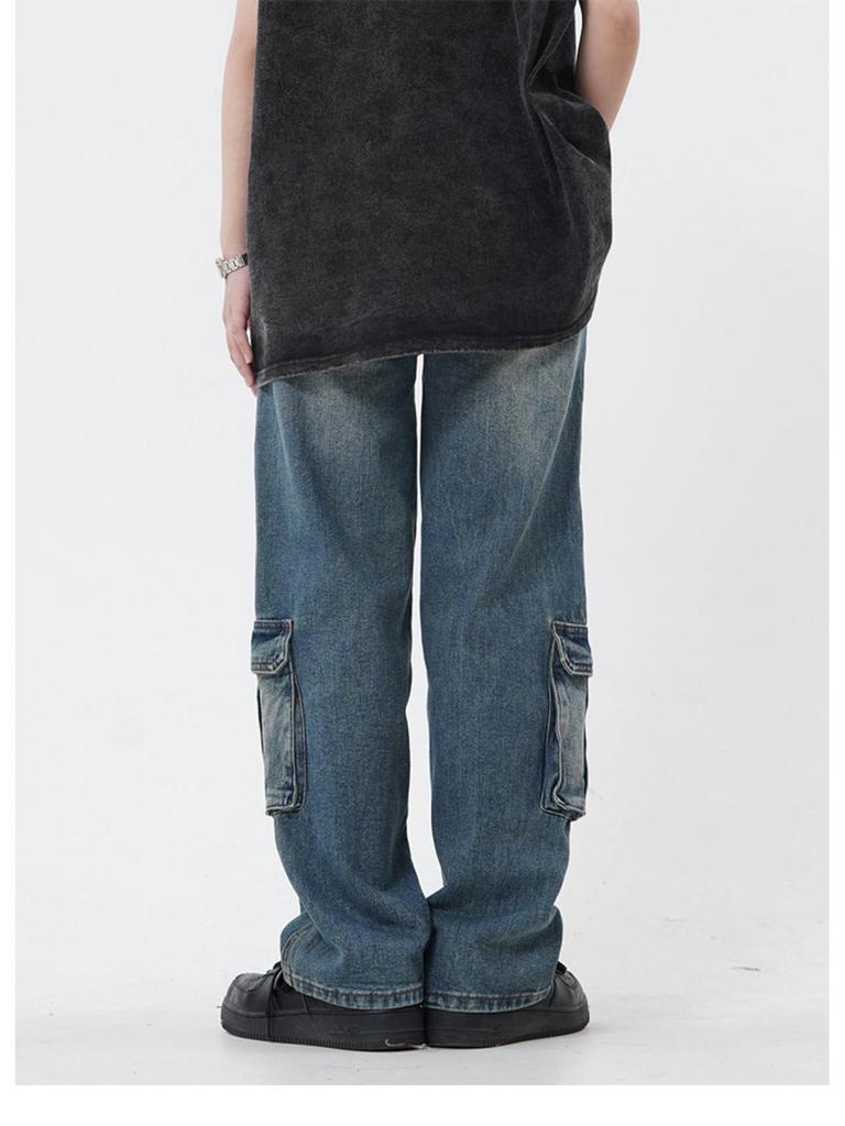 Unisex Retro High-Street Wide-Leg Jeans with Pockets