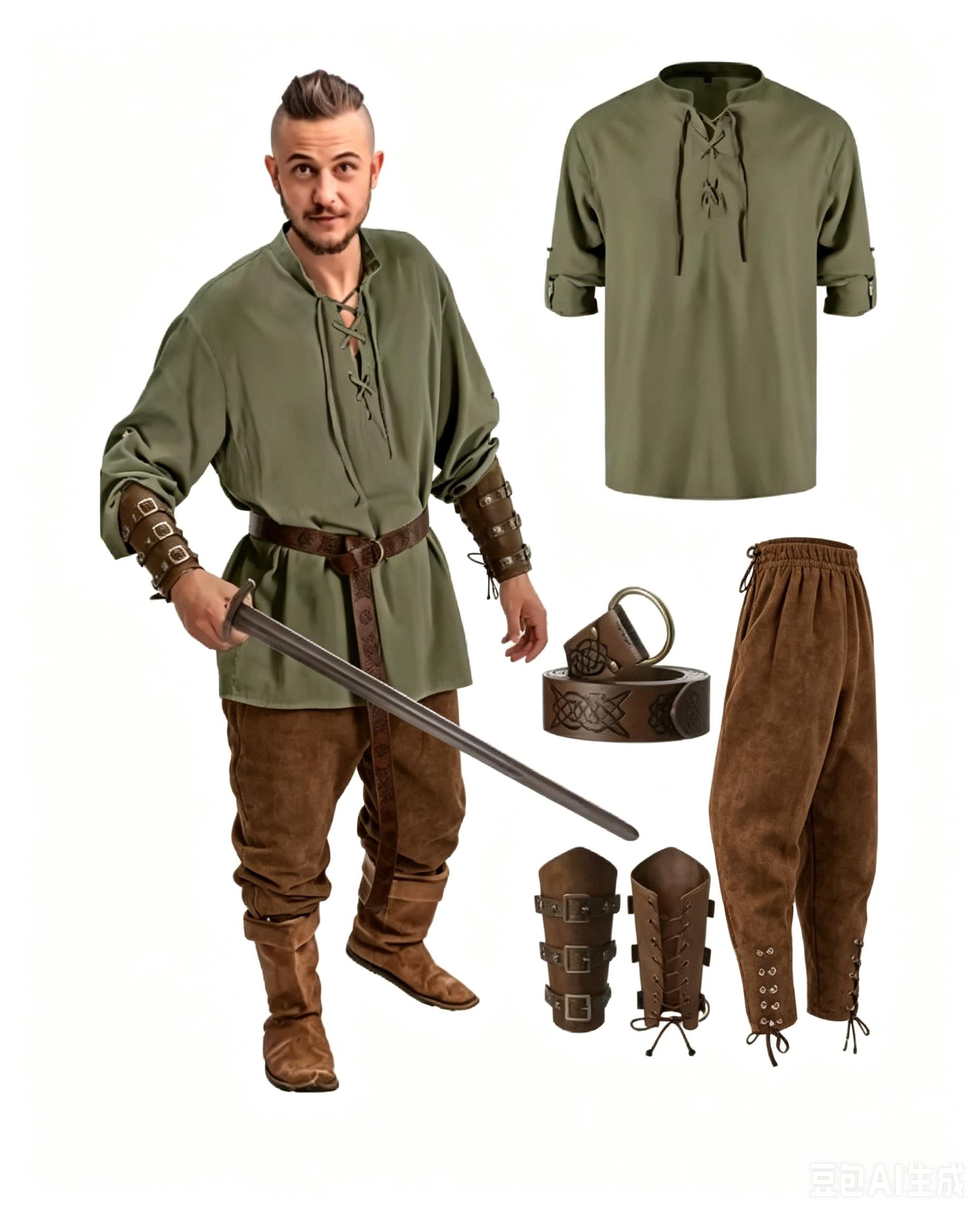 4 Stuks Halloween Heren Renaissance Kostuum Set Middeleeuws Piraat Shirt Enkelbandige Broek Viking Riem Accessoires XXS