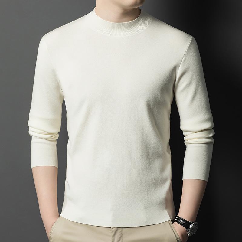 

Machine Washable Men s Half-High Neck Wool Sweater - 450g Fine Spun Australian Wool, 4A Grade, Autumn/Winter Warm Base Layer. L