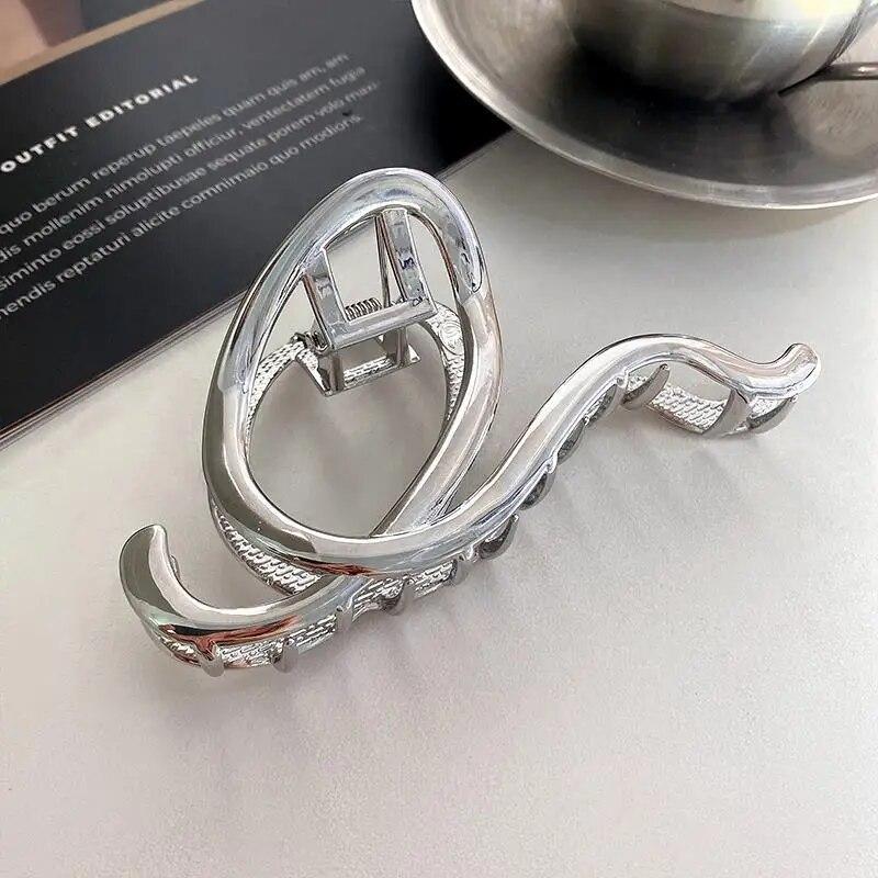 Korea Punk Metal Gold Silver Oval Hair Claw Clips For Women Trendy Large Geometric Crab Catches Clamp Girls Jewelry Accessories