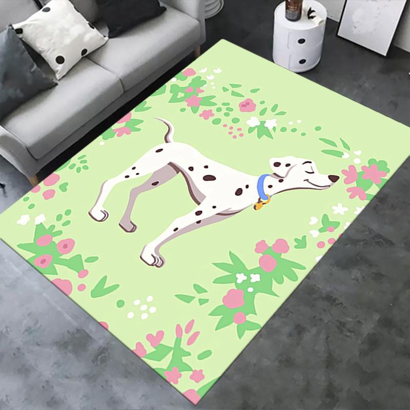 Office Rug Dalmatian, Floral theme 3D Printed Anti-Slip Rug-Machine Washable for Living Room