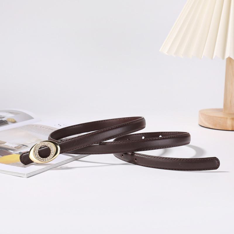 Meier New Top Grain Leather Skinny Belt with Rhinestone Embellishments - Slim Genuine Leather Belt