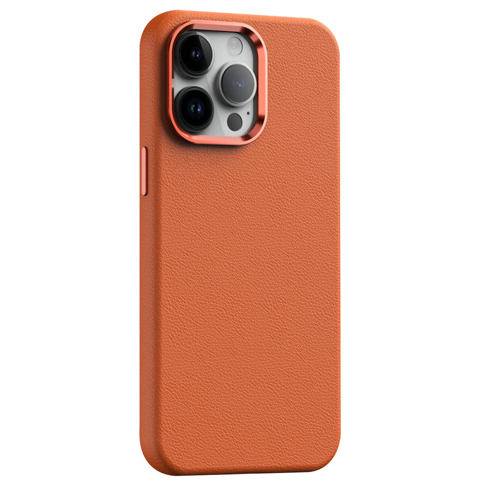

For iPhone 12/12 Pro 6.1 inch Cover PC+PU Leather Anti-Drop Magnetic Cell Phone Case Orange