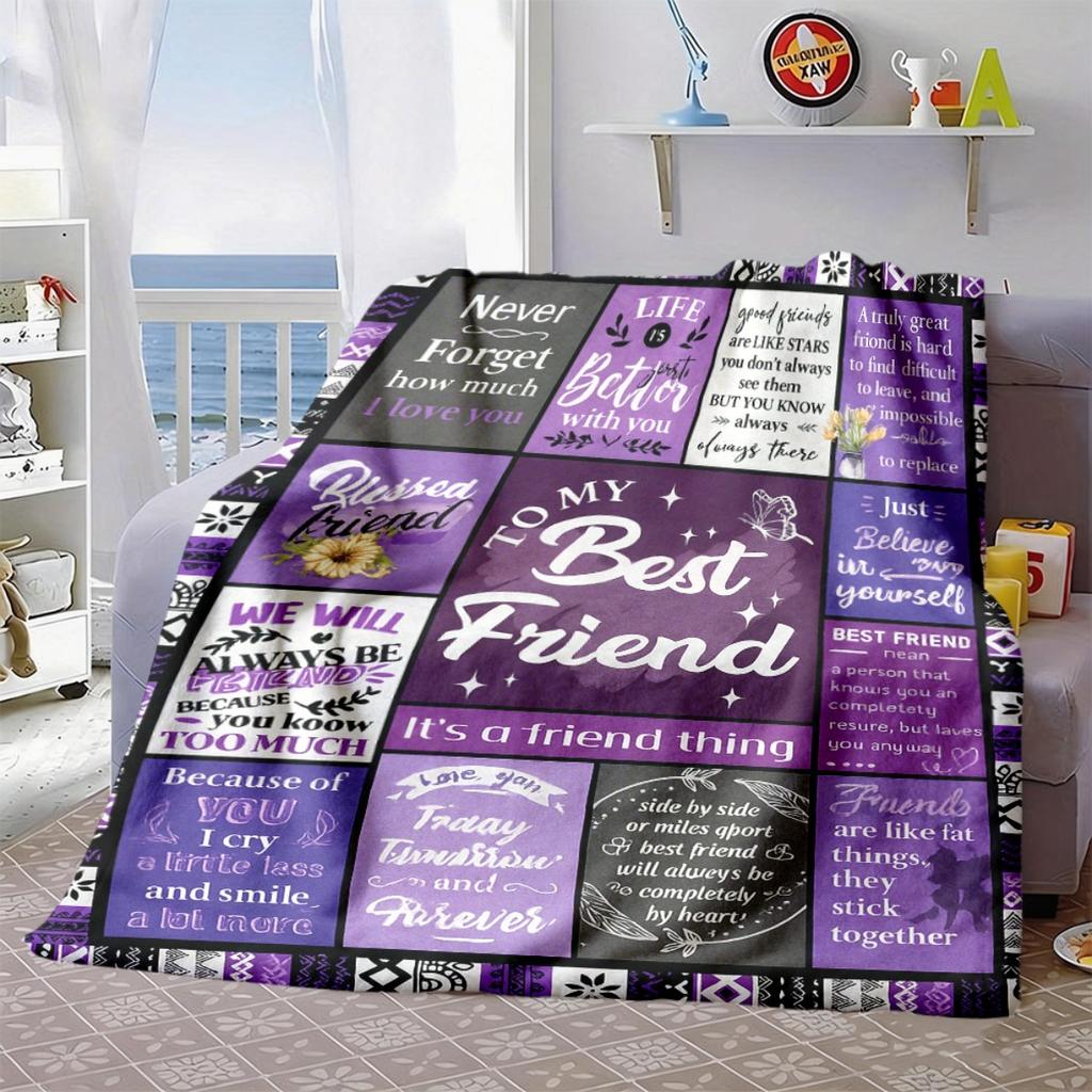 2026 New Arrivals Cozy Best Friend Birthday Blanket Perfect Gift for Female Friends, Soft Flannel Throw & Couch Blanket, Machine Washable, Purple