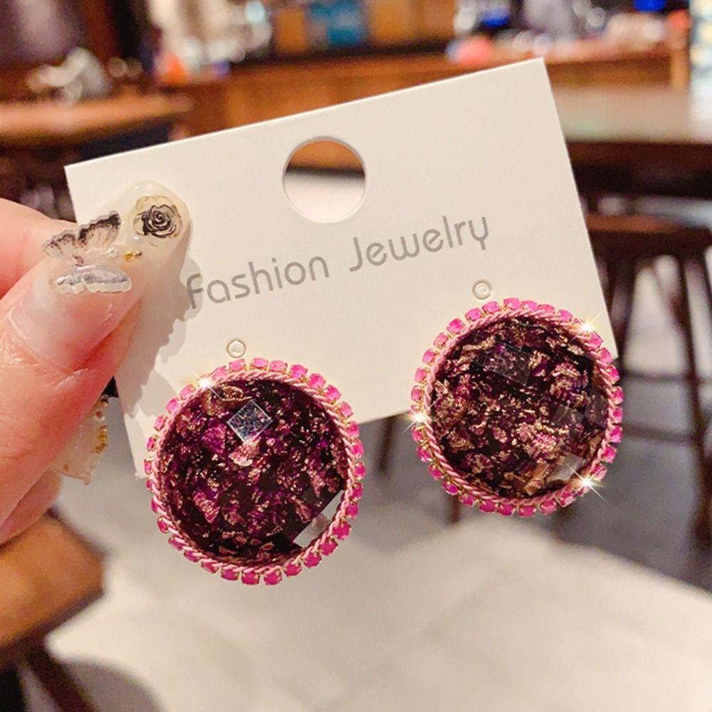 Geometry Vintage Purple Earrings Elegant French Style Earrings Sweet Round Shape Earrings Gift