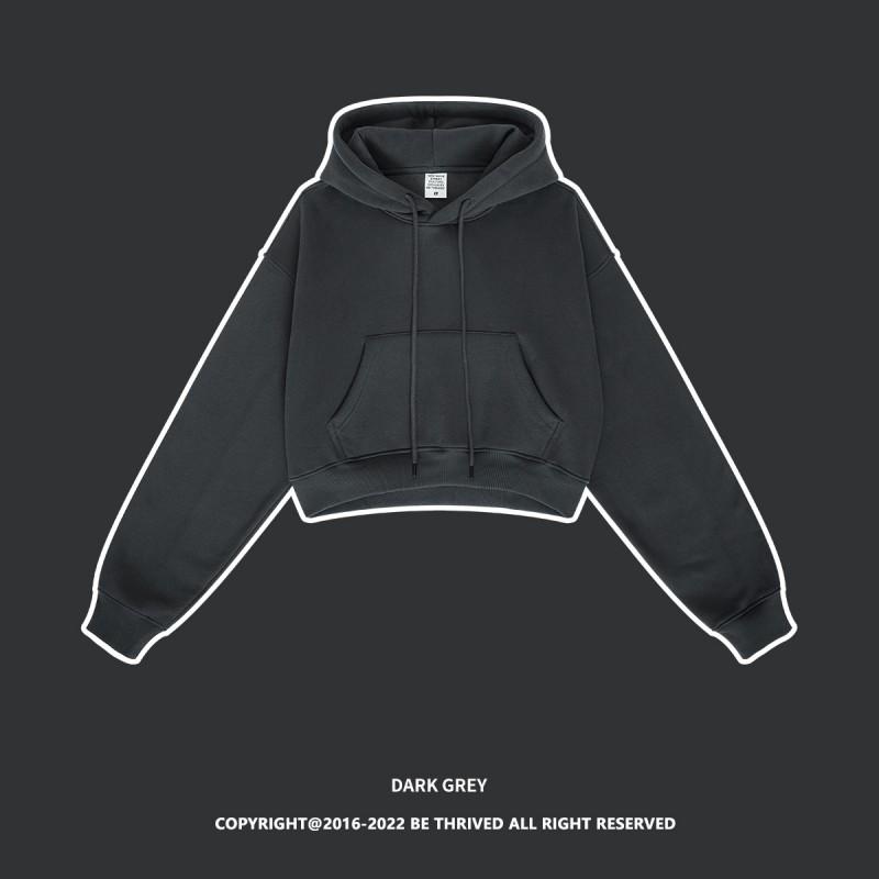 Women's Autumn and Winter Plus Cashmere Solid Color Hoodie Spice Girls Miss Umbilical American Pullover Top