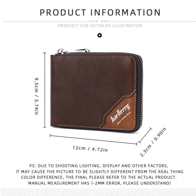 Baellerry Men's Color-blocking RFID Short Wallet Vintage Fashion Billfold Patchwork Horizontal Card Holder Zipper Coin Purse