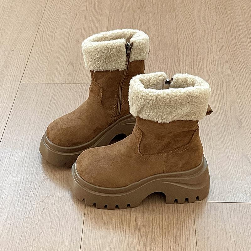 

Простые ветрозащитные теплые зимние сапоги на толстой подошве, женские, зимняя мода, ретро плюшевые короткие сапоги, комбинированные, на толстом каблуке, модные сапоги 40 верблюд