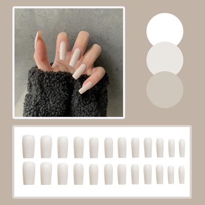 24Pcs Gentle Beige Fairy Long False Nails Press On Nails Artificial Manicure Tool Nail Tips Fake Nails Wearable False Nails