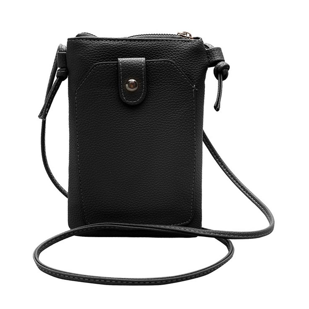 Solid Color Phone Bag PU Leather Simple Style Diagonal Cross Bag Compact Design Double-Layer Shoulder Bag Casual Outing